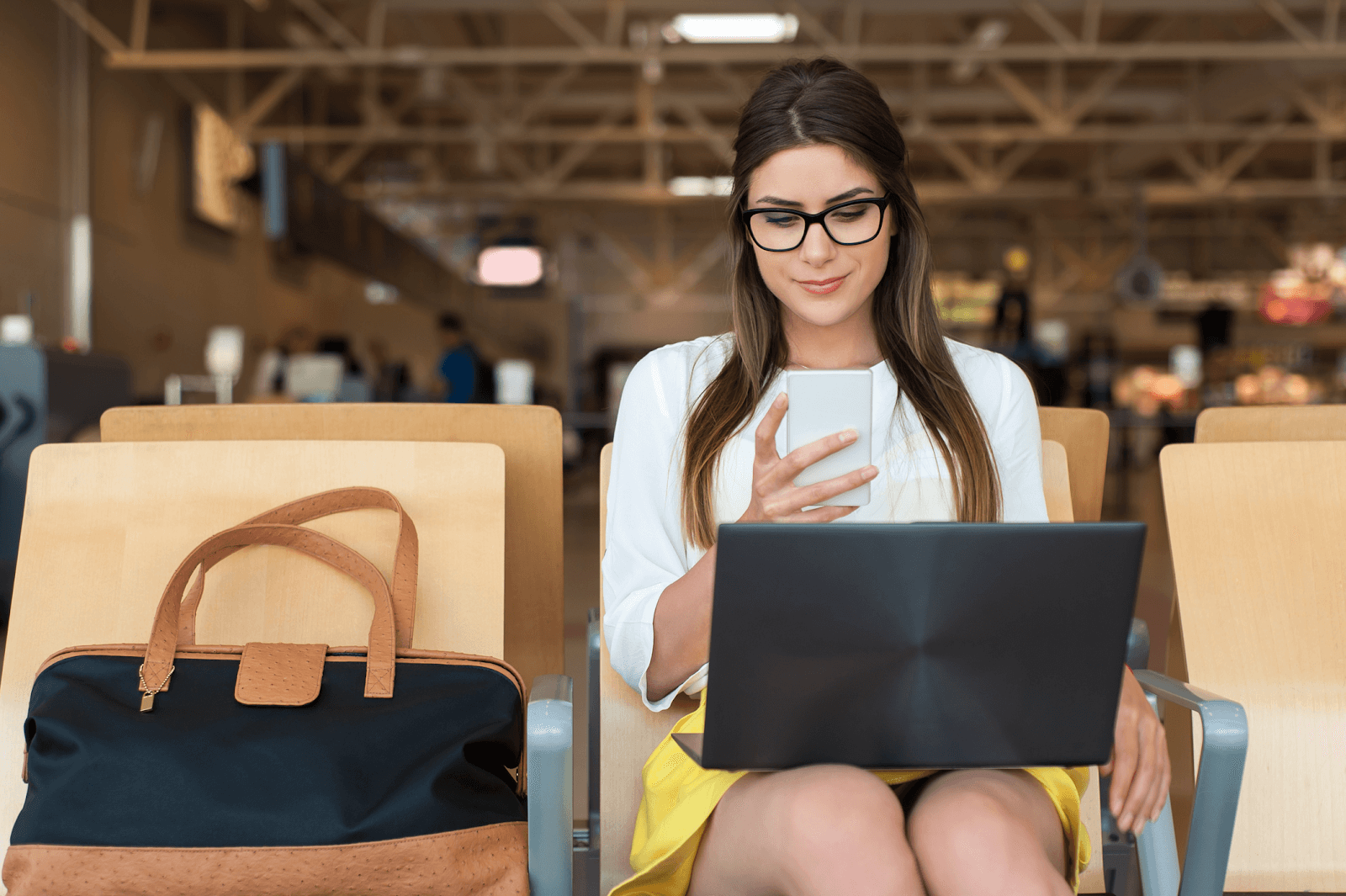 Woman Working Via Hotspot