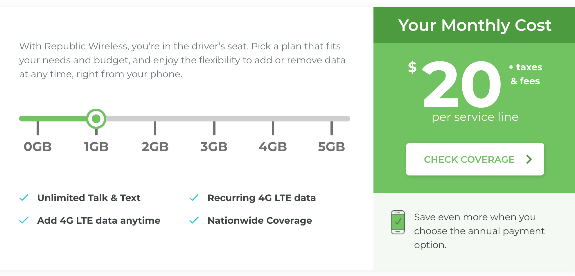 Republic Wireless data selection screenshot