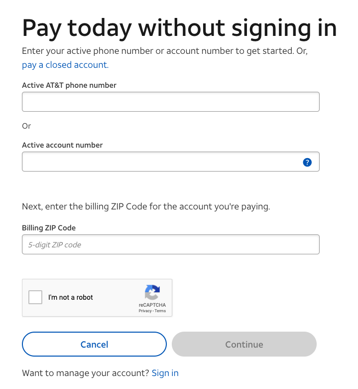 login to at t pay my bill