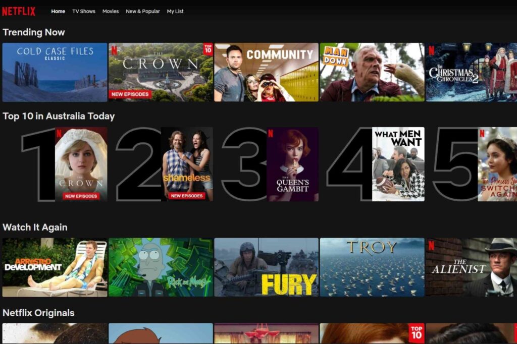 Netflix Australia home screen