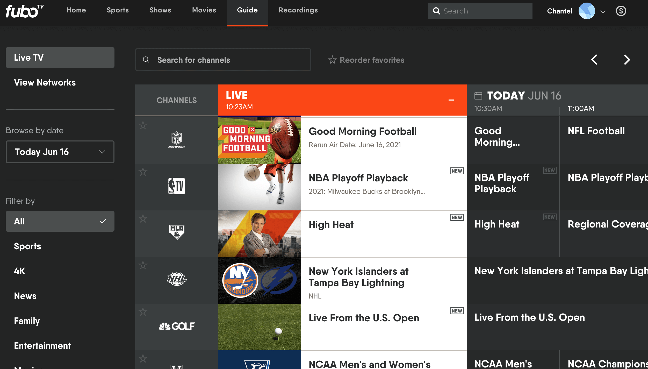 fuboTV guide tab