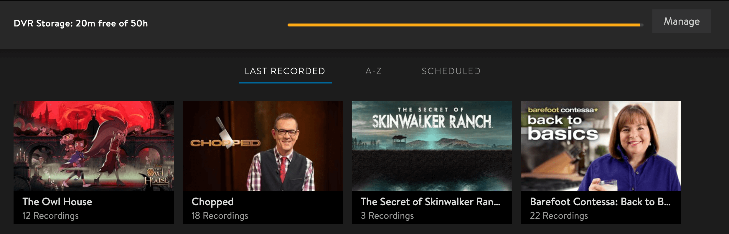 Sling TV's DVR storage