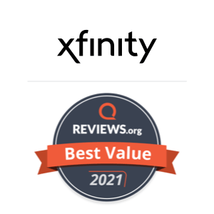 An awards badge for Xfinity as the Review internet provider for 2021