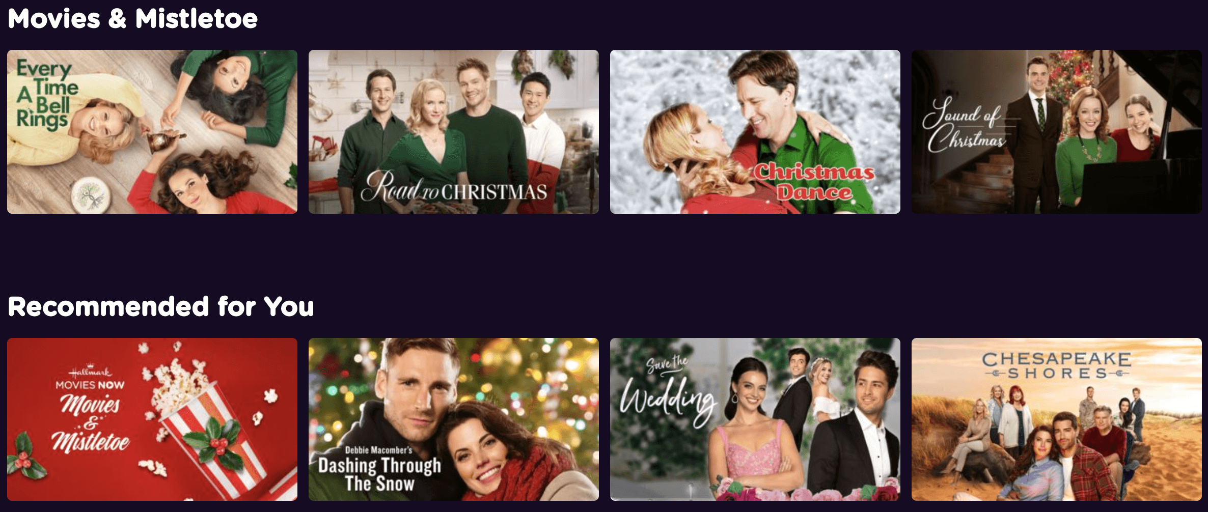 Hallmark Movies Now Christmas content 2021