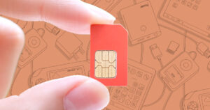 SIM card and mobile plan deals image - Hand holding a red SIM card