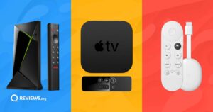 Colorful image with product images of streaming devices